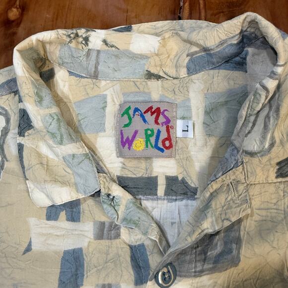 Vintage Jams World Shirt Mens L Button Up Hawaiian Avante Garde Astract I4-1 - Picture 3 of 5